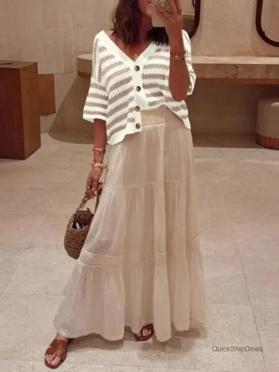 Crochet Knit Cardigan Sweater Short Sleeve V-Neck Button Down - Picture 4 of 7